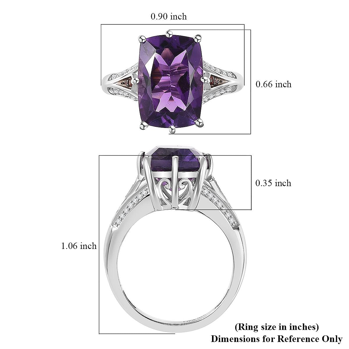 D'Joy African Amethyst, Brown and White Zircon 7.00 ctw Split Shank Ring in Rhodium Over Sterling Silver (Size 7.0) image number 5