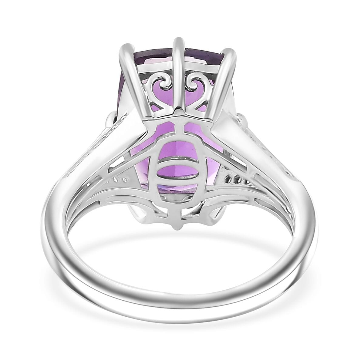 African Amethyst, Brown and White Zircon 7.00 ctw Split Shank Ring in Rhodium Over Sterling Silver (Size 9.0) image number 4