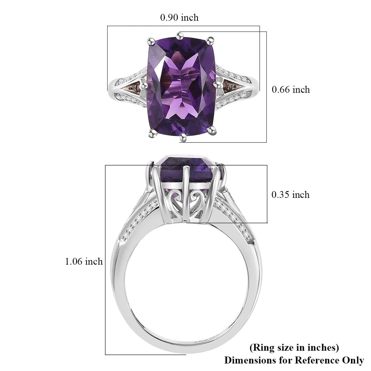 African Amethyst, Brown and White Zircon 7.00 ctw Split Shank Ring in Rhodium Over Sterling Silver (Size 9.0) image number 5