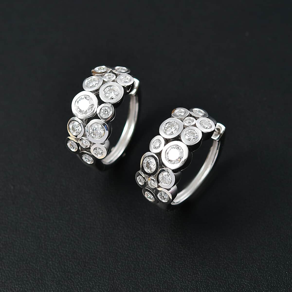 Moissanite 2.00 ctw Hoop Earrings in Rhodium Over Sterling Silver image number 1