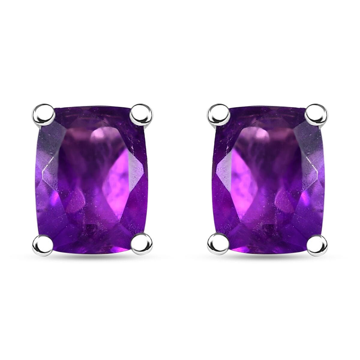 Premium Mashamba Amethyst 2.85 ctw Solitaire Stud Earrings in Rhodium Over Sterling Silver 