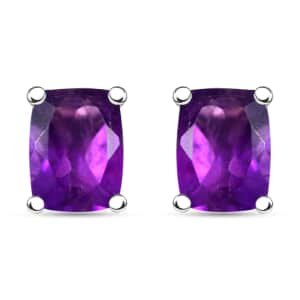 Premium Mashamba Amethyst 2.85 ctw Solitaire Stud Earrings in Rhodium Over Sterling Silver 