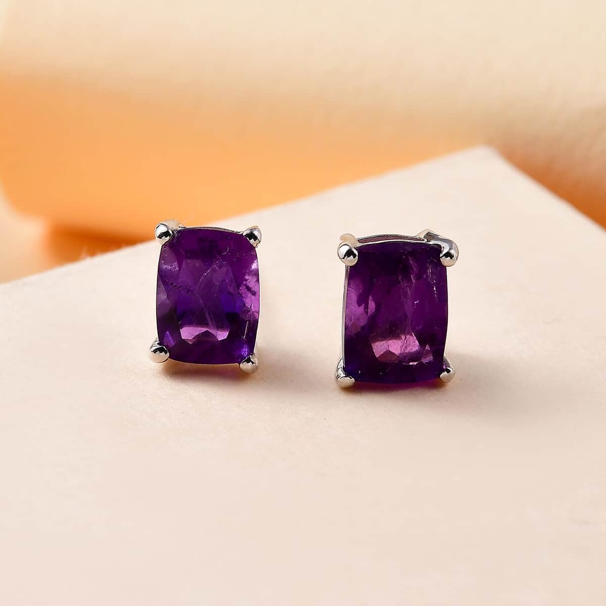 Premium Mashamba Amethyst 2.85 ctw Solitaire Stud Earrings in Rhodium Over Sterling Silver  image number 1