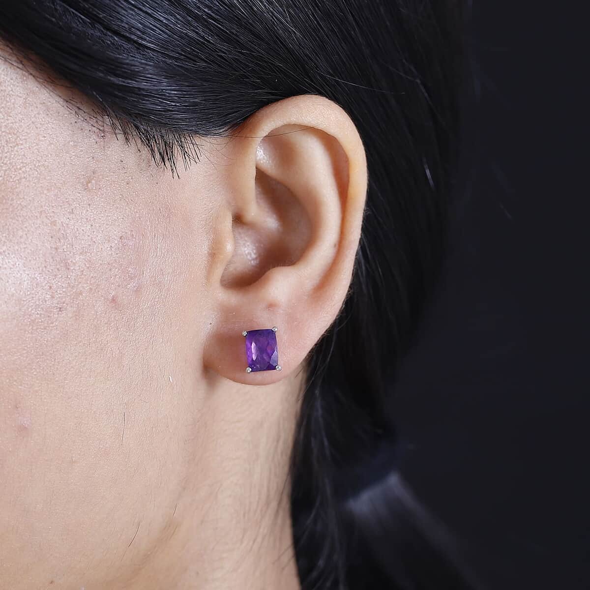 Premium Mashamba Amethyst 2.85 ctw Solitaire Stud Earrings in Rhodium Over Sterling Silver  image number 2