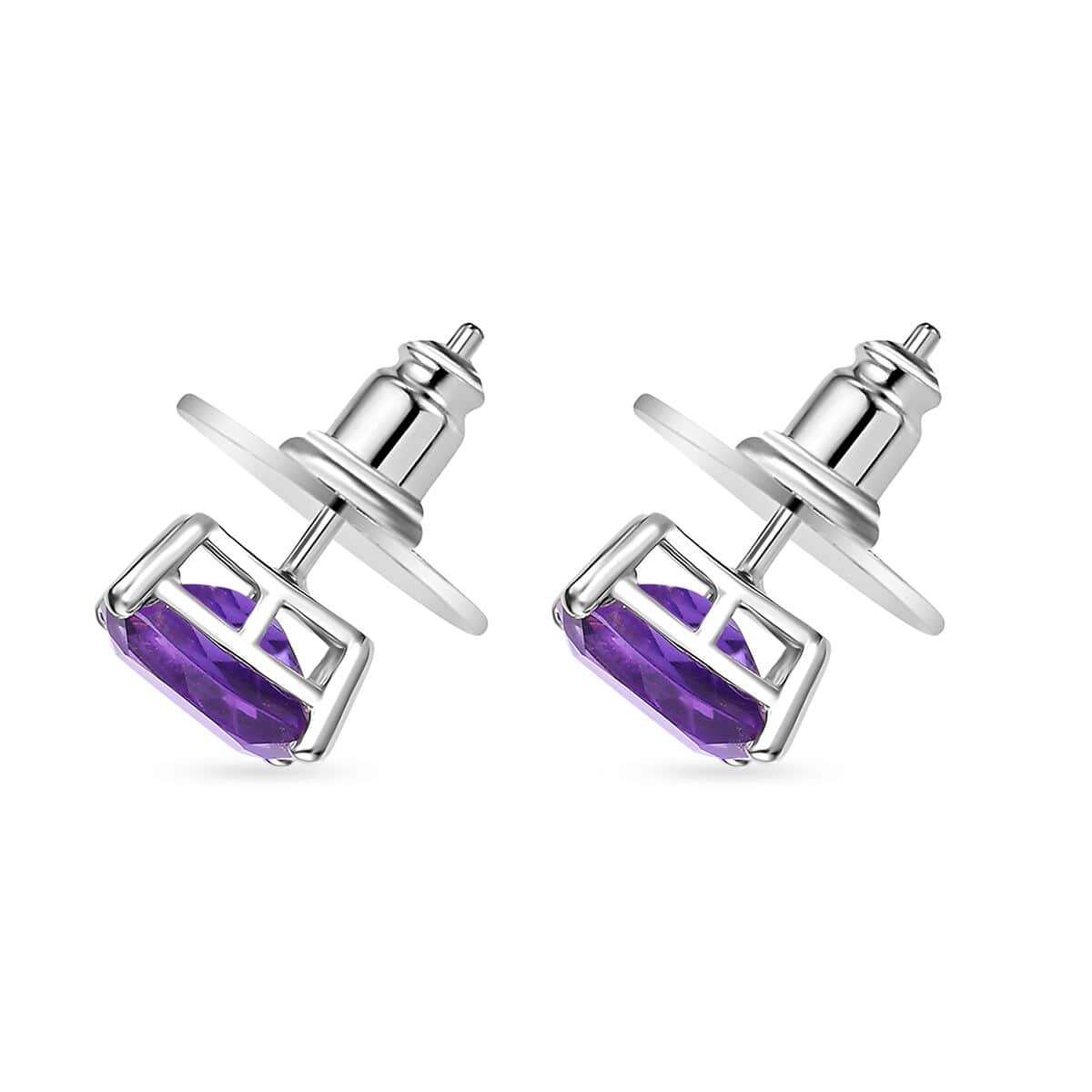 Premium Mashamba Amethyst 2.85 ctw Solitaire Stud Earrings in Rhodium Over Sterling Silver  image number 3