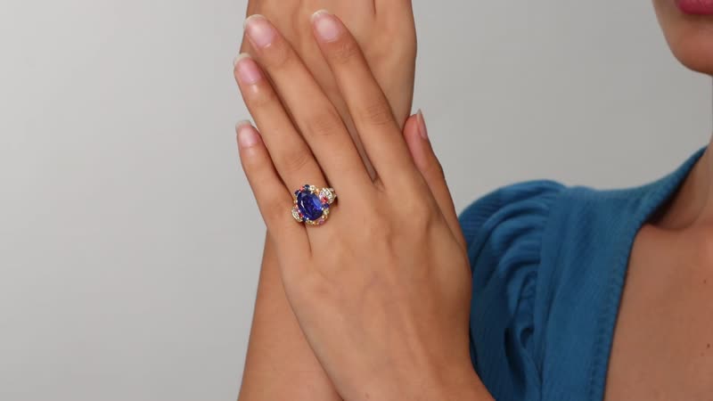 Premium Kashmir Kyanite and Multi Gemstone 9.70 ctw Ring in 18K Vermeil Yellow Gold Over Sterling Silver
