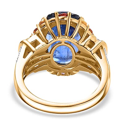 D'Joy Premium Kashmir Kyanite and Multi Gemstone 9.70 ctw Oceanic Sunset Ring in 18K Vermeil Yellow Gold Over Sterling Silver (Size 10.0)
