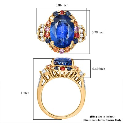 D'Joy Premium Kashmir Kyanite and Multi Gemstone 9.70 ctw Oceanic Sunset Ring in 18K Vermeil Yellow Gold Over Sterling Silver (Size 10.0)