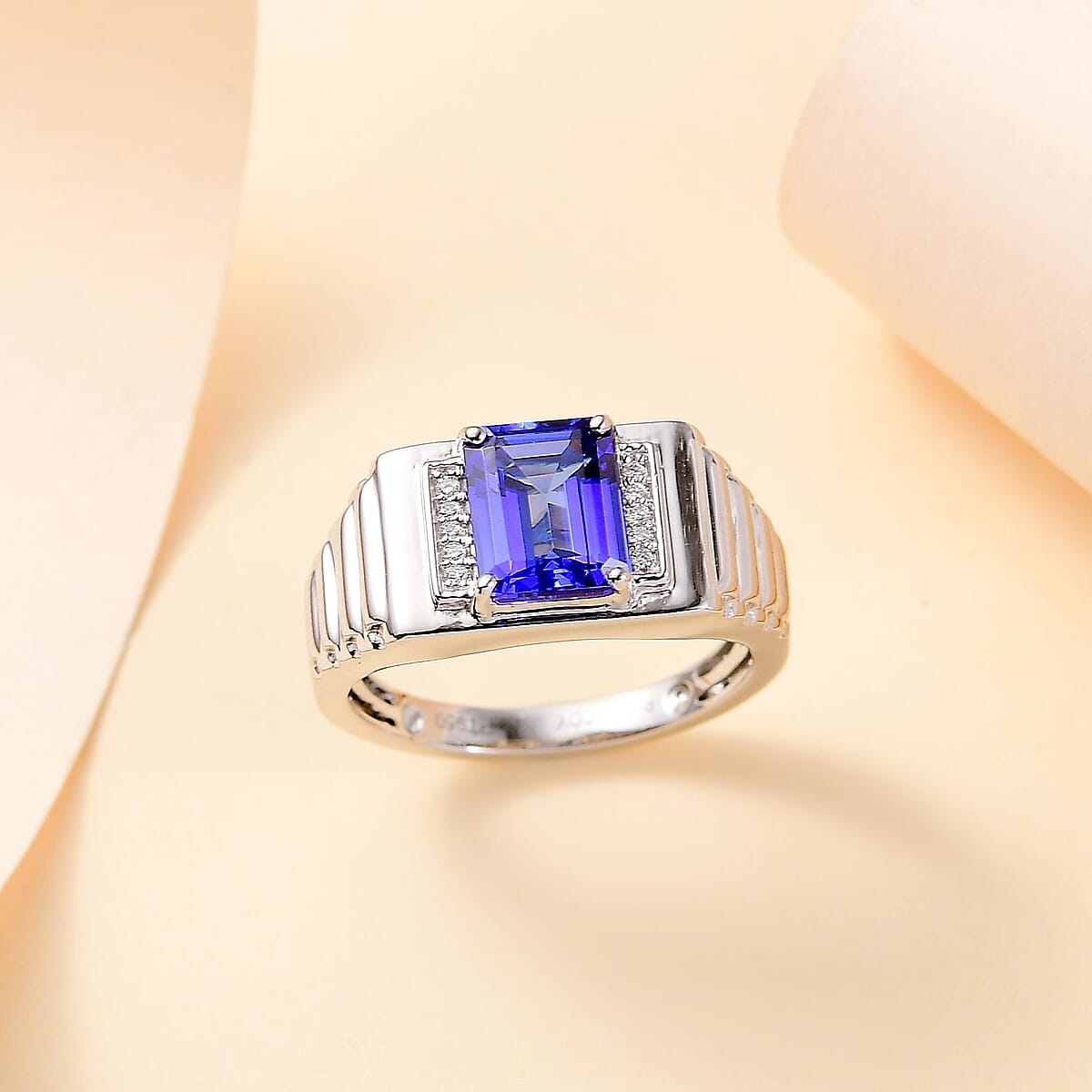 Rhapsody AAAA Tanzanite and E-F VS2 Diamond 2.65 ctw Men's Statement Ring in 950 Platinum (Size  12.0) 10.15 Grams image number 1