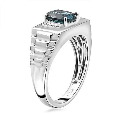 Rhapsody AAAA Pirineu Lagoon Tourmaline and E-F VS2 Diamond 2.10 ctw Men's Ring in 950 Platinum (Size 10.0) 10.50 Grams