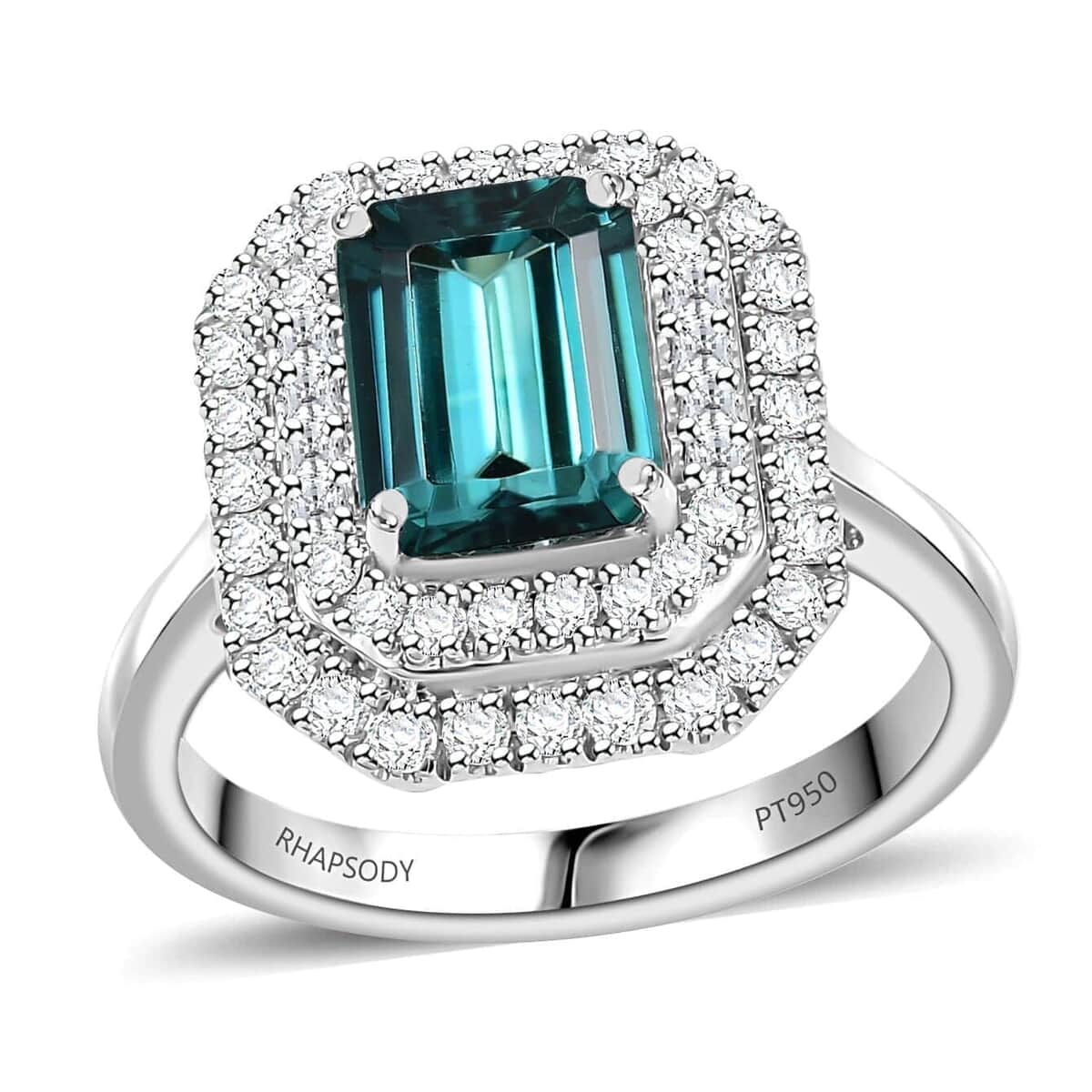 Certified & Appraised Rhapsody AAAA Pirineu Lagoon Tourmaline and E-F VS2 Diamond 3.30 ctw Double Halo Ring in 950 Platinum (Size  10.0) 8.05 Grams image number 0