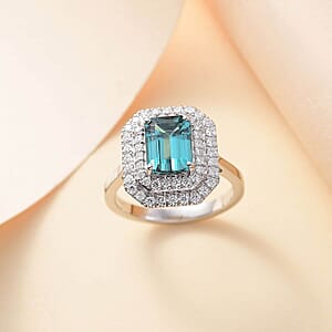 Certified & Appraised Rhapsody AAAA Pirineu Lagoon Tourmaline and E-F VS2 Diamond 3.30 ctw Double Halo Ring in 950 Platinum (Size  10.0) 8.05 Grams
