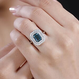 Certified & Appraised Rhapsody AAAA Pirineu Lagoon Tourmaline and E-F VS2 Diamond 3.30 ctw Double Halo Ring in 950 Platinum (Size  10.0) 8.05 Grams