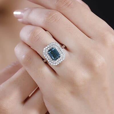 Certified & Appraised Rhapsody AAAA Pirineu Lagoon Tourmaline and E-F VS2 Diamond 3.30 ctw Double Halo Ring in 950 Platinum (Size  10.0) 8.05 Grams