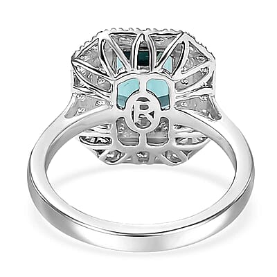 Certified & Appraised Rhapsody AAAA Pirineu Lagoon Tourmaline and E-F VS2 Diamond 3.30 ctw Double Halo Ring in 950 Platinum (Size  10.0) 8.05 Grams