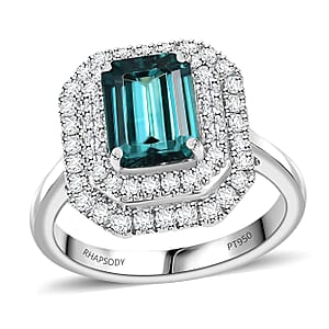 Certified & Appraised Rhapsody AAAA Pirineu Lagoon Tourmaline and E-F VS2 Diamond 3.30 ctw Double Halo Ring in 950 Platinum (Size 7.0)  8.05 Grams