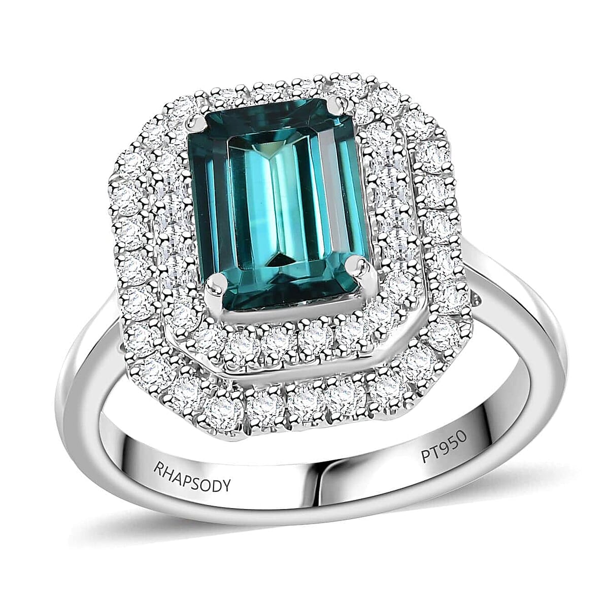Certified & Appraised Rhapsody AAAA Pirineu Lagoon Tourmaline and E-F VS2 Diamond 3.30 ctw Double Halo Ring in 950 Platinum (Size  7.5)  8.05 Grams image number 0
