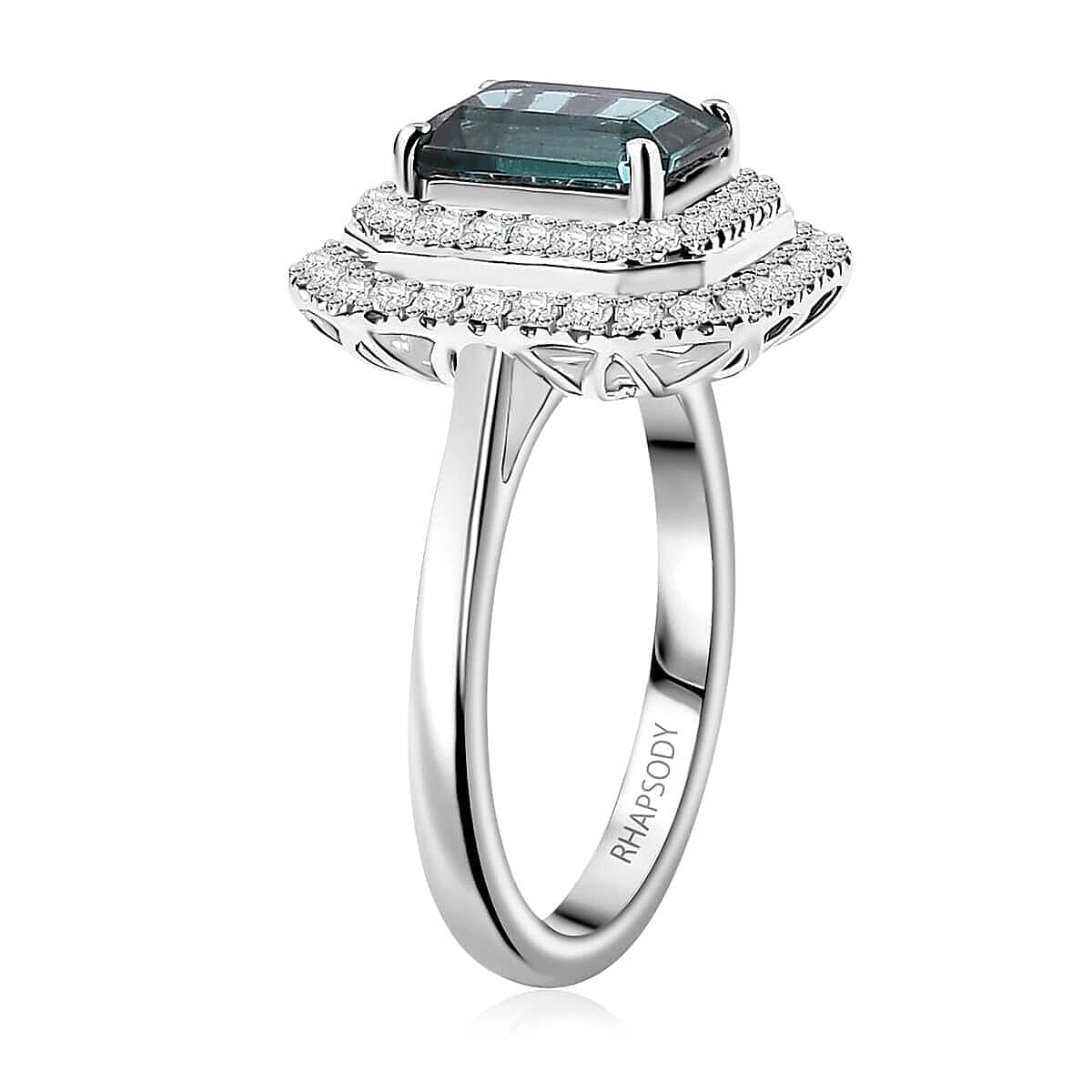 Certified & Appraised Rhapsody AAAA Pirineu Lagoon Tourmaline and E-F VS2 Diamond 3.30 ctw Double Halo Ring in 950 Platinum (Size  7.5)  8.05 Grams image number 3