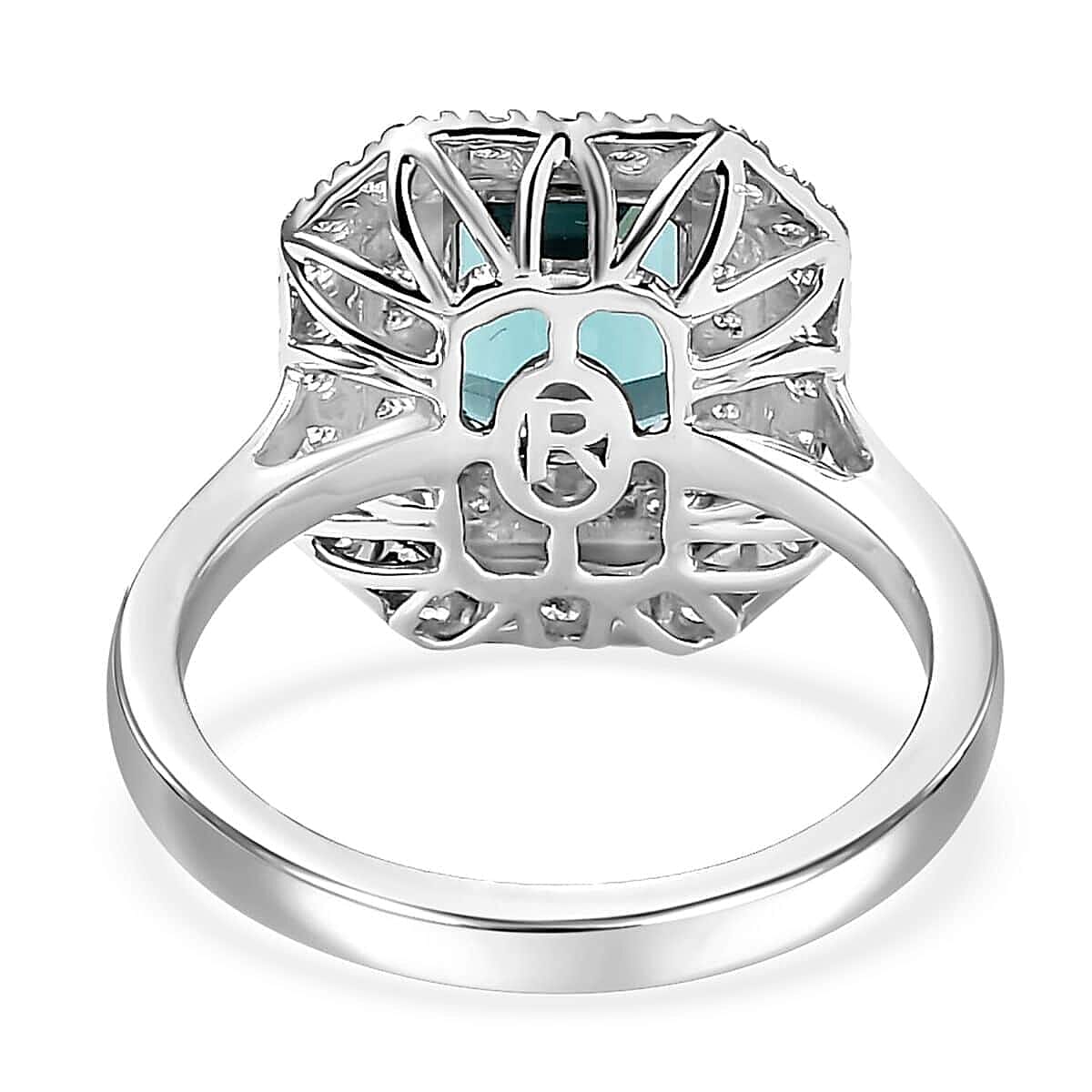 Certified & Appraised Rhapsody AAAA Pirineu Lagoon Tourmaline and E-F VS2 Diamond 3.30 ctw Double Halo Ring in 950 Platinum (Size  7.5)  8.05 Grams image number 4