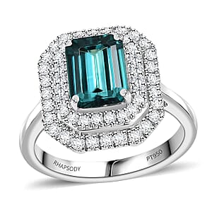 Certified & Appraised Rhapsody AAAA Pirineu Lagoon Tourmaline and E-F VS2 Diamond 3.30 ctw Double Halo Ring in 950 Platinum (Size  9.0)  8.05 Grams