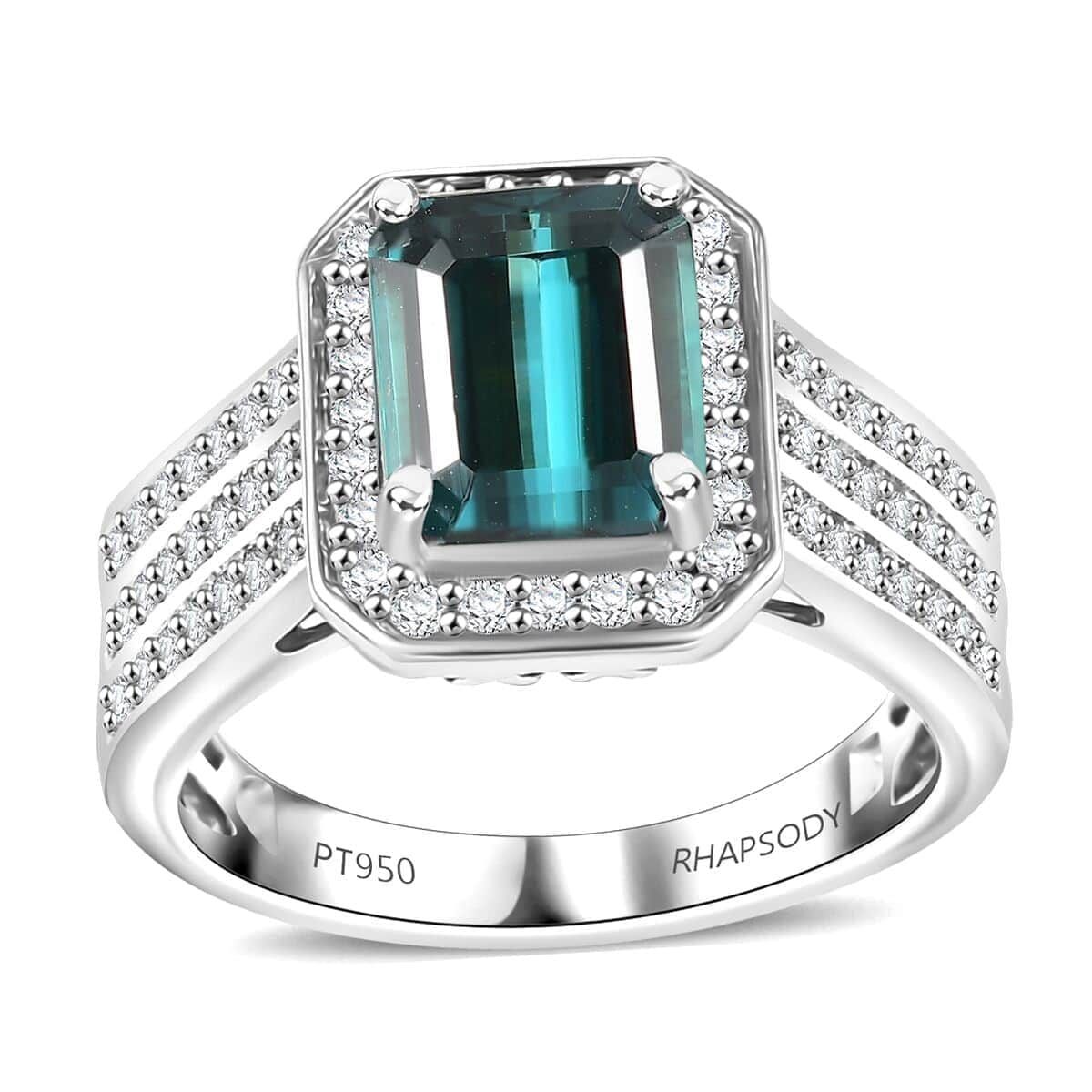 Certified & Appraised Rhapsody 950 Platinum AAAA Pirineu Lagoon Tourmaline, Diamond (E-F, VS2) (0.63 cts) Ring (Size 10.0) (10 g) 3.86 ctw image number 0