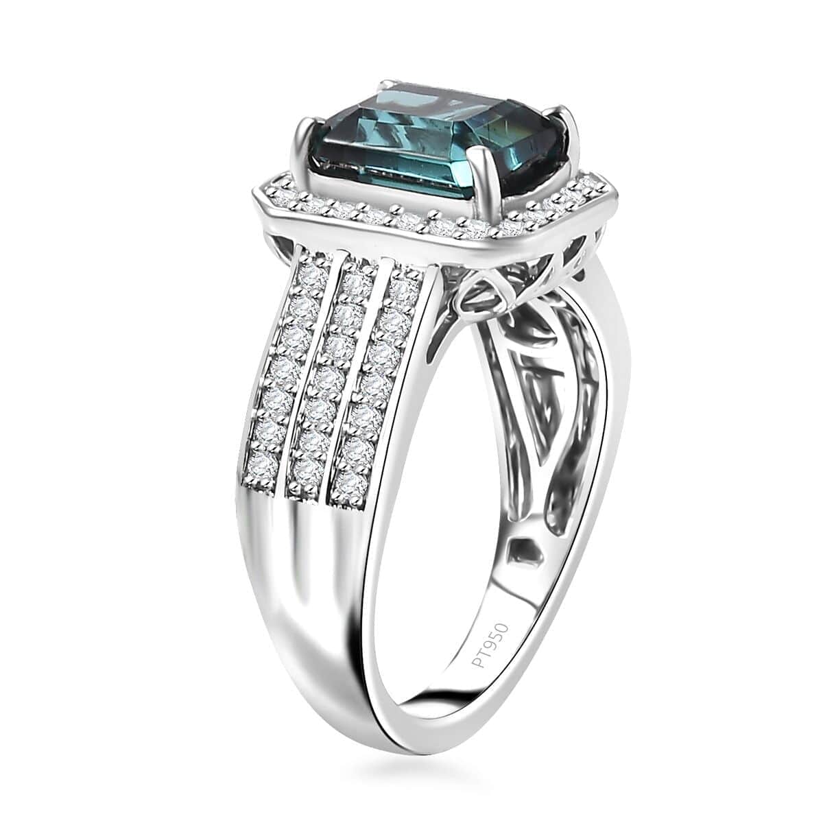 Certified & Appraised Rhapsody AAAA Pirineu Lagoon Tourmaline and E-F VS2 Diamond 3.86 ctw Ring in 950 Platinum (Size 10.0) 10 Grams image number 3