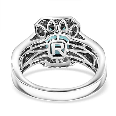 Certified & Appraised Rhapsody 950 Platinum AAAA Pirineu Lagoon Tourmaline, Diamond (E-F, VS2) (0.63 cts) Ring (Size 10.0) (10 g) 3.86 ctw