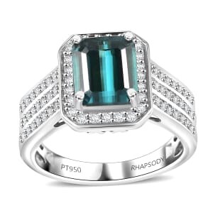 Certified & Appraised Rhapsody 950 Platinum AAAA Pirineu Lagoon Tourmaline, Diamond (E-F, VS2) (0.63 cts) Ring (Size 6.5) (10 g) 3.86 ctw