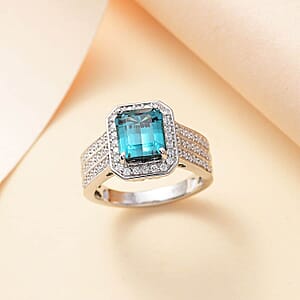 Certified & Appraised Rhapsody 950 Platinum AAAA Pirineu Lagoon Tourmaline, Diamond (E-F, VS2) (0.63 cts) Ring (Size 6.5) (10 g) 3.86 ctw