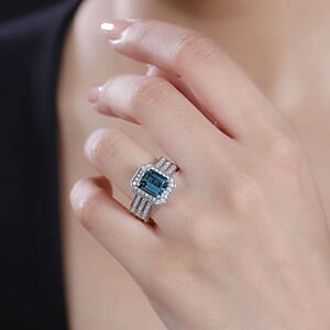 Certified & Appraised Rhapsody 950 Platinum AAAA Pirineu Lagoon Tourmaline, Diamond (E-F, VS2) (0.63 cts) Ring (Size 6.5) (10 g) 3.86 ctw