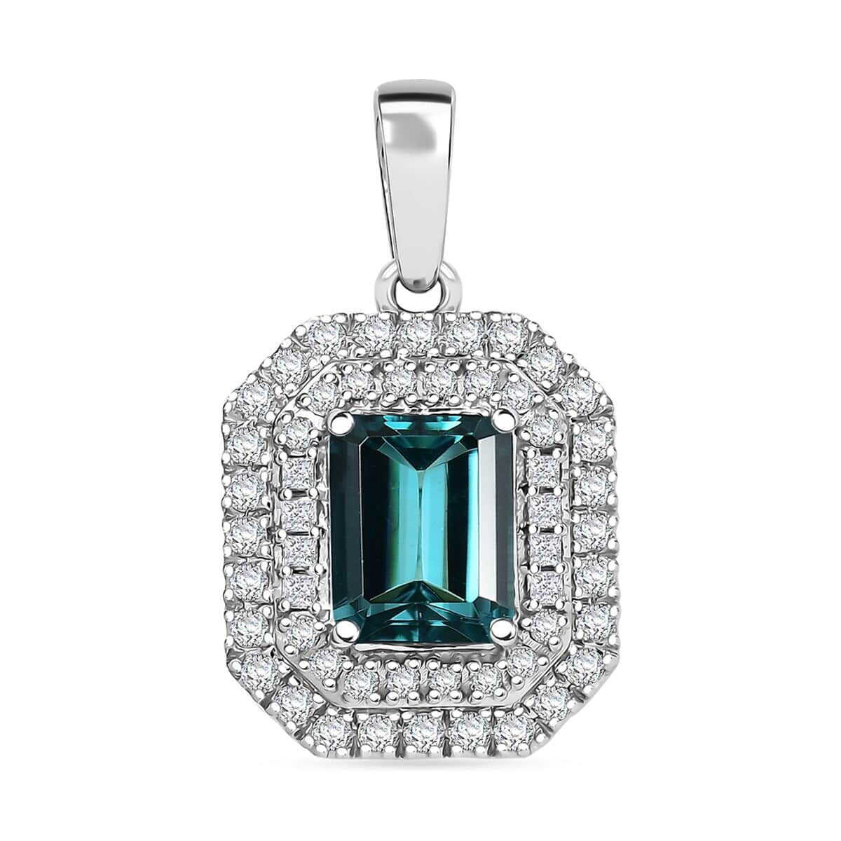 Certified & Appraised Rhapsody AAAA Pirineu Lagoon Tourmaline and E-F VS2 Diamond 3.05 ctw Double Halo Pendant in 950 Platinum 4.75 Grams image number 0