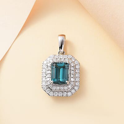 Certified & Appraised Rhapsody AAAA Pirineu Lagoon Tourmaline and E-F VS2 Diamond 3.05 ctw Double Halo Pendant in 950 Platinum 4.75 Grams