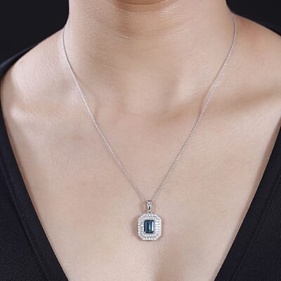 Certified & Appraised Rhapsody AAAA Pirineu Lagoon Tourmaline and E-F VS2 Diamond 3.05 ctw Double Halo Pendant in 950 Platinum 4.75 Grams