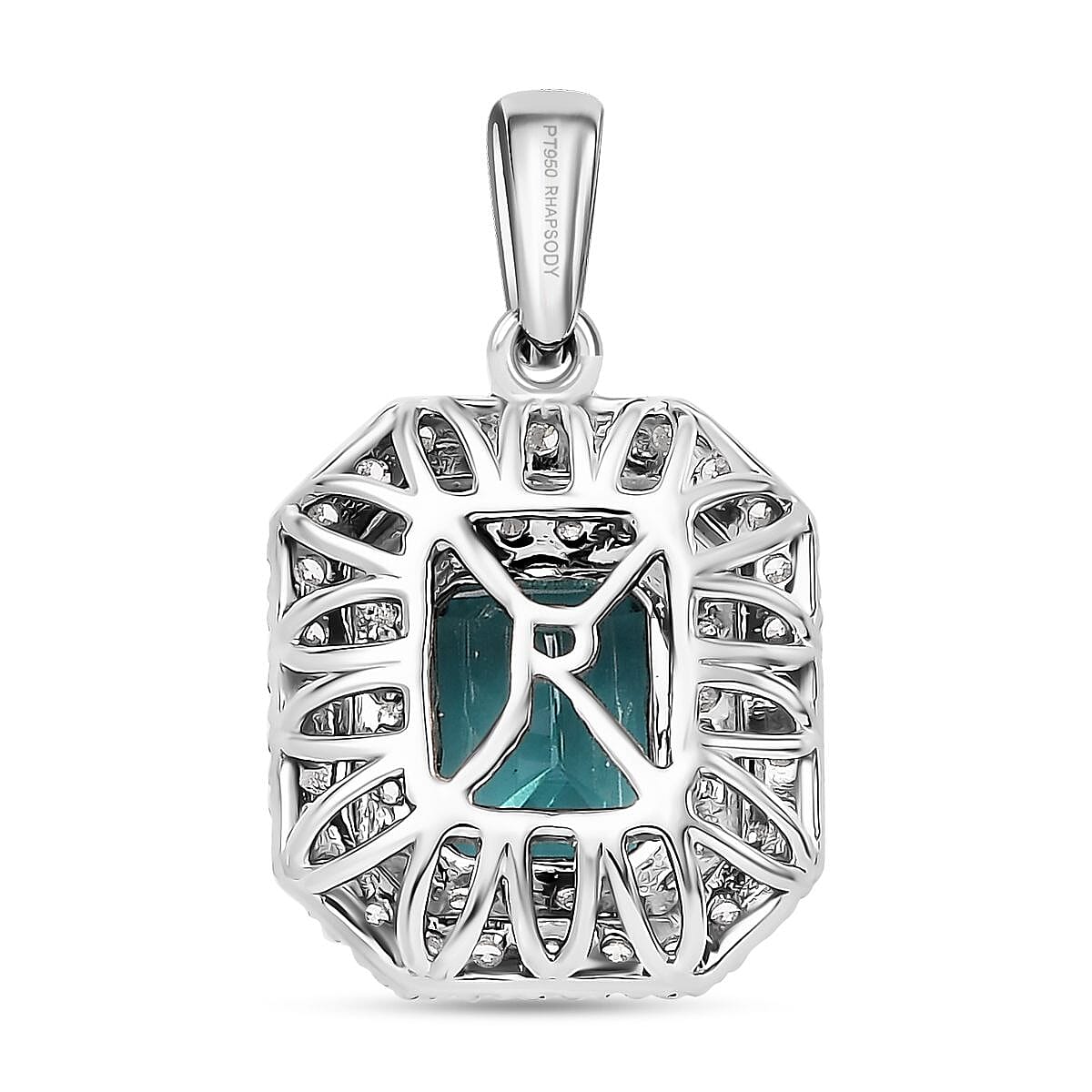 Certified & Appraised Rhapsody AAAA Pirineu Lagoon Tourmaline and E-F VS2 Diamond 3.05 ctw Double Halo Pendant in 950 Platinum 4.75 Grams