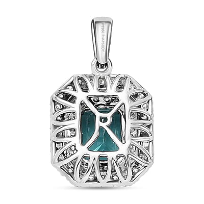 Certified & Appraised Rhapsody AAAA Pirineu Lagoon Tourmaline and E-F VS2 Diamond 3.05 ctw Double Halo Pendant in 950 Platinum 4.75 Grams
