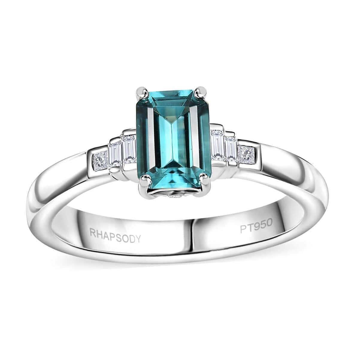 Certified & Appraised Rhapsody AAAA Pirineu Lagoon Tourmaline and E-F VS2 Diamond 1.26 ctw Ring in 950 Platinum (Size  10.0) 5.20 Grams image number 0