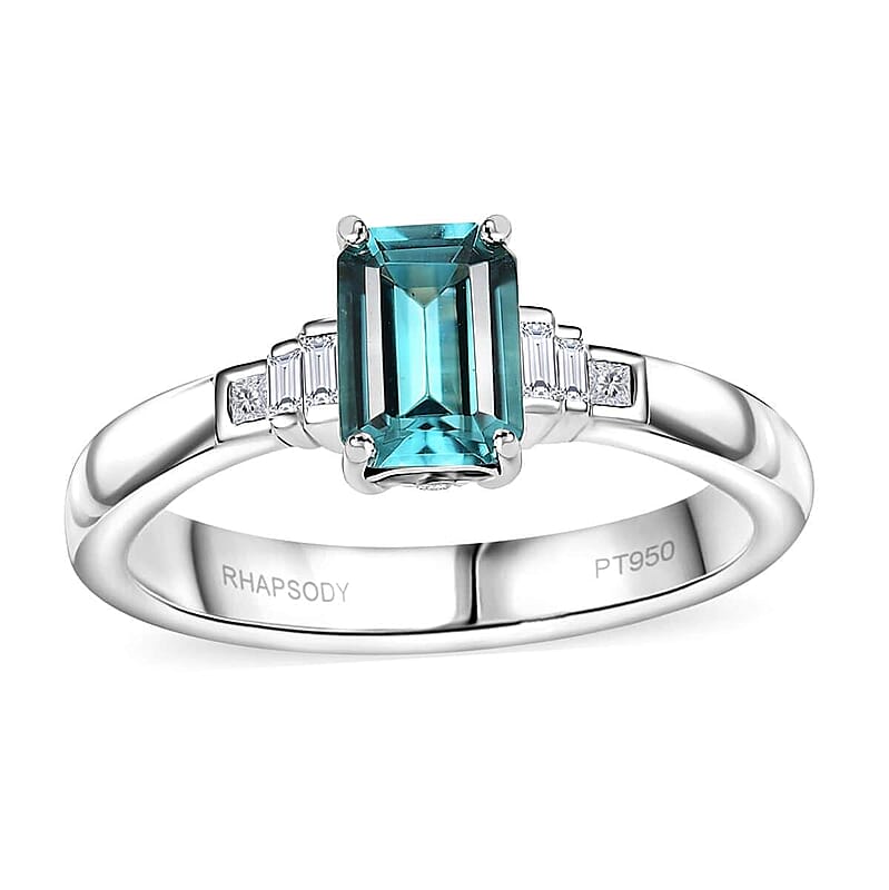 Certified & Appraised Rhapsody AAAA Pirineu Lagoon Tourmaline and E-F VS2 Diamond 1.26 ctw Ring in 950 Platinum (Size  10.0) 5.20 Grams