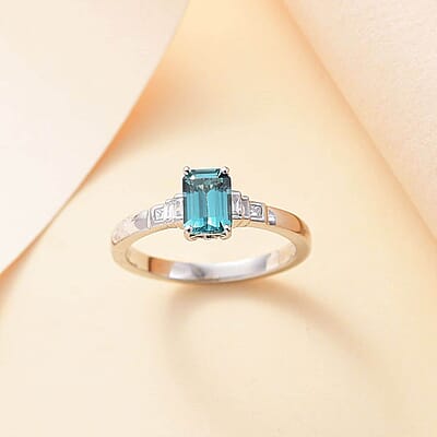Certified & Appraised Rhapsody AAAA Pirineu Lagoon Tourmaline and E-F VS2 Diamond 1.26 ctw Ring in 950 Platinum (Size  10.0) 5.20 Grams