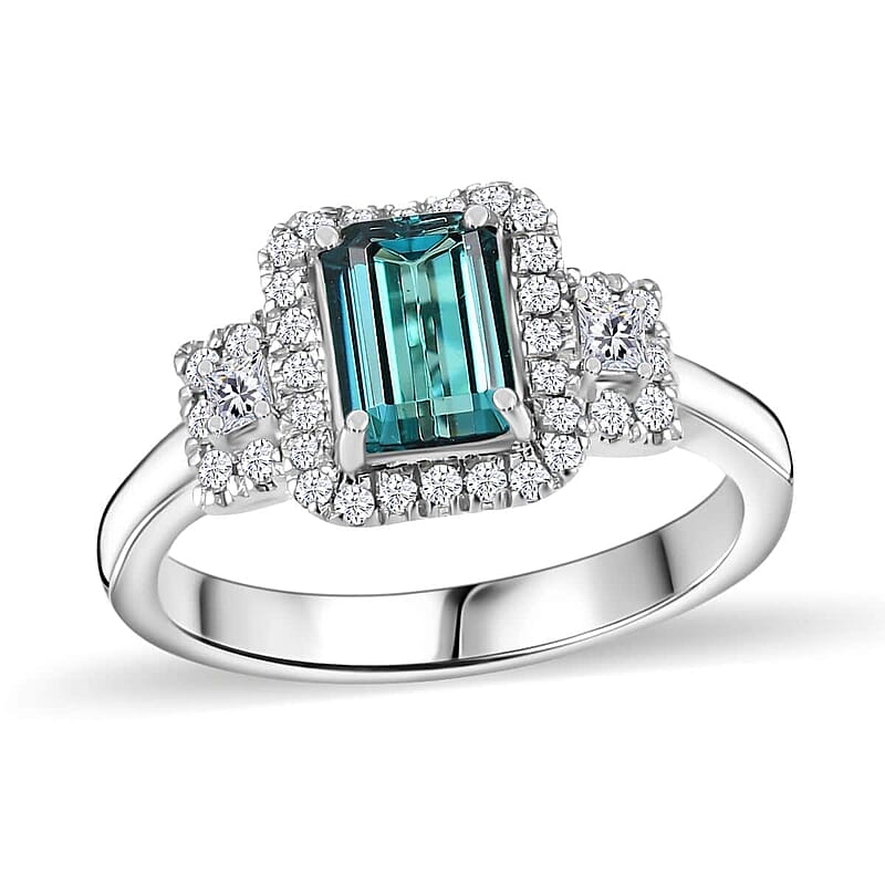 Certified & Appraised Rhapsody AAAA Pirineu Lagoon Tourmaline and E-F VS2 Diamond 2.10 ctw Ring in 950 Platinum (Size  10.0) 6.00 Grams