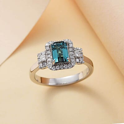 Certified & Appraised Rhapsody AAAA Pirineu Lagoon Tourmaline and E-F VS2 Diamond 2.10 ctw Ring in 950 Platinum (Size  10.0) 6.00 Grams