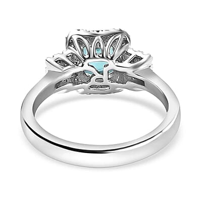 Certified & Appraised Rhapsody AAAA Pirineu Lagoon Tourmaline and E-F VS2 Diamond 2.10 ctw Ring in 950 Platinum (Size  10.0) 6.00 Grams