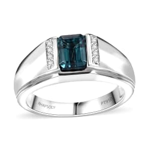 Certified & Appraised Rhapsody AAAA Pirineu Lagoon Tourmaline and E-F, VS2 Diamond 2.00 ctw Men's Ring in 950 Platinum (Size  10.0) 11.50 Grams