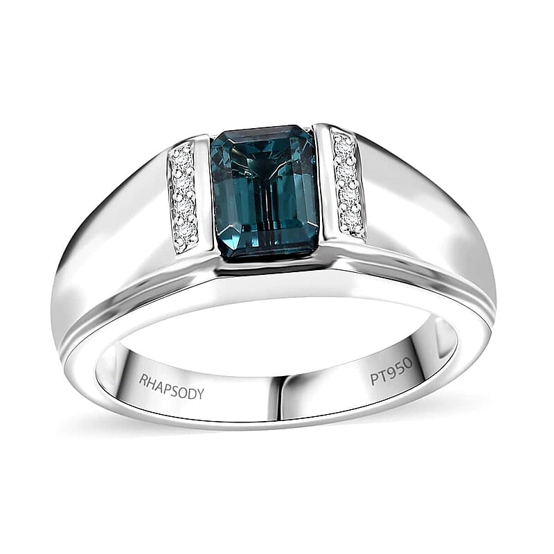 Certified & Appraised Rhapsody AAAA Pirineu Lagoon Tourmaline and E-F, VS2 Diamond 2.00 ctw Men's Ring in 950 Platinum (Size  10.0) 11.50 Grams