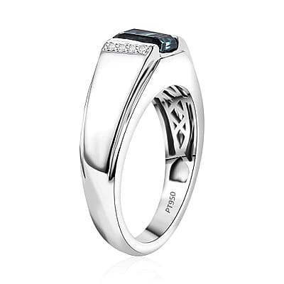 Certified & Appraised Rhapsody AAAA Pirineu Lagoon Tourmaline and E-F, VS2 Diamond 2.00 ctw Men's Ring in 950 Platinum (Size  10.0) 11.50 Grams