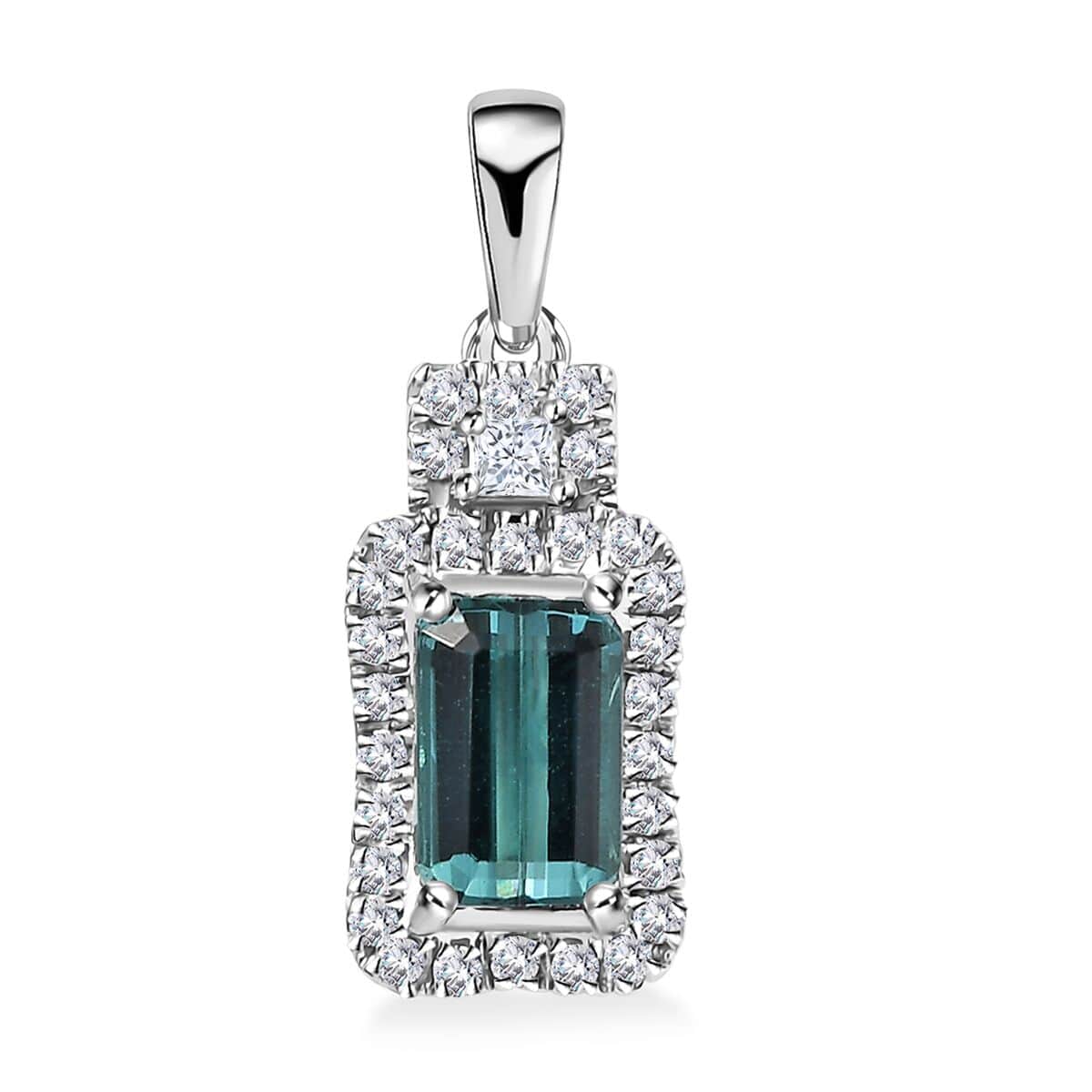 Certified & Appraised Rhapsody AAAA Pirineu Lagoon Tourmaline and E-F VS2 Diamond 1.70 ctw Pendant in 950 Platinum image number 0