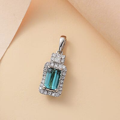 Certified & Appraised Rhapsody AAAA Pirineu Lagoon Tourmaline and E-F VS2 Diamond 1.70 ctw Pendant without Chain in 950 Platinum