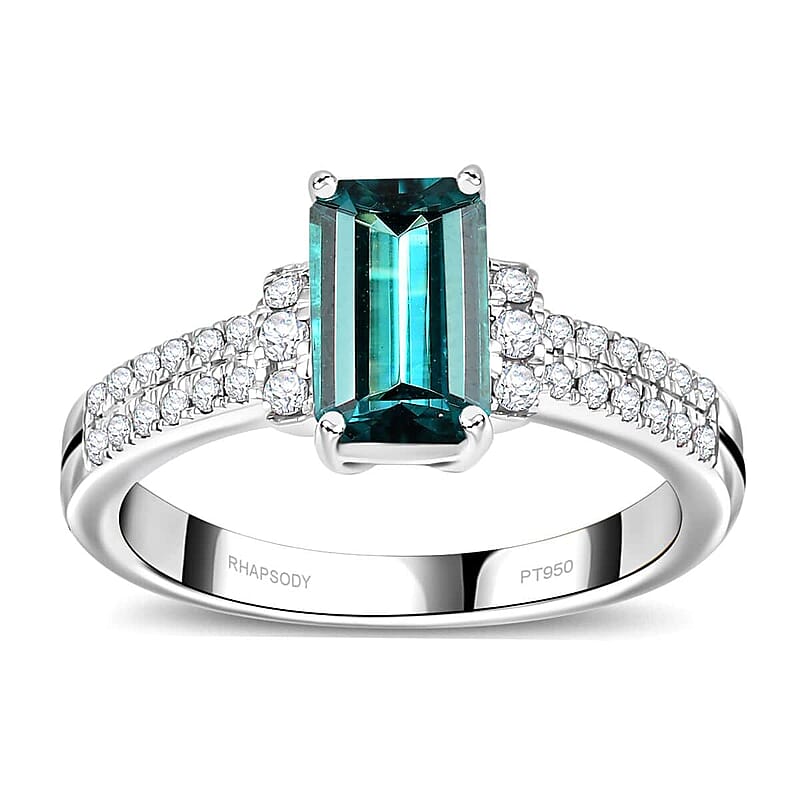 Rhapsody AAAA Pirineu Lagoon Tourmaline and E-F VS2 Diamond 2.00 ctw Ring in 950 Platinum (Size 10.0) 6.00 Grams