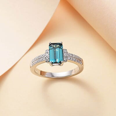 Rhapsody AAAA Pirineu Lagoon Tourmaline and E-F VS2 Diamond 2.00 ctw Ring in 950 Platinum (Size 10.0) 6.00 Grams