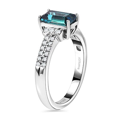 Rhapsody AAAA Pirineu Lagoon Tourmaline and E-F VS2 Diamond 2.00 ctw Ring in 950 Platinum (Size 10.0) 6.00 Grams
