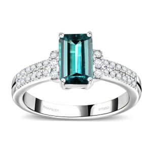 Rhapsody AAAA Pirineu Lagoon Tourmaline and E-F VS2 Diamond 2.00 ctw Ring in 950 Platinum (Size 6.5) 6.00 Grams